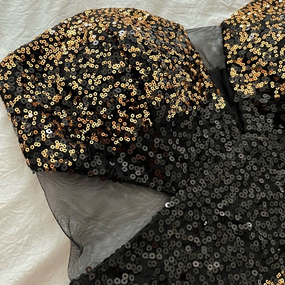 Steppin Out | Strapless Black & Gold Sequin Cocktail Dress - Picture 2 of 5